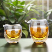 Service à thé Kung Fu en verre borosilicate transparent à double paroi, résistant à la chaleur, soufflé à la main, anti-fuite, 150 ml et 200 ml, compatible lave-vaisselle et micro-ondes