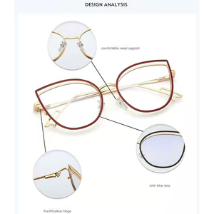 <span class=keywords><strong>Marco</strong></span> óptico de gafas bloquean la luz azul gato Ojo de Metal marcos río óptico anteojos ópticos 2021 - Product Image 2