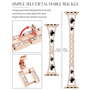 Linda Correa de Reloj de Lujo con Trébol de la Suerte y Diamantes Brillantes, Hebilla de Acero Inoxidable, Brazalete de Metal para Mujer, Compatible con Relojes 10/9/8/7 <span class=keywords><strong>SE</strong></span> - Product Image 3