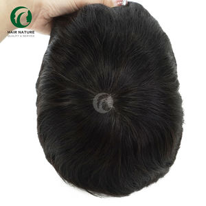 M Lace-geïnjecteerde kantpruik voor mannen, natuurlijk zwart zijden basis, mannenpruik van echt haar, diamantnet, haarprothese - Product Image 4