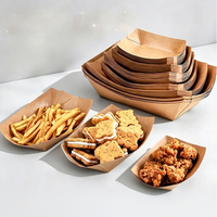 Boîte à collation jetable en papier kraft en forme de bateau, avec revêtement imperméable et résistant à l'huile, emballage commercial à emporter pour frites