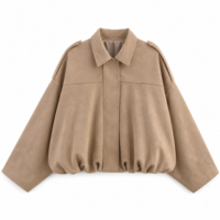 Chaqueta Bomber de Ante Sintético para Mujer, Estilo Piloto, Solida, con Solapa, Manga Larga, Oversize, Estilo Urbano, Personalizada OEM ODM