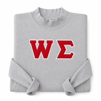 Sweat-shirt à col rond en chenille brodé sur mesure avec applique en lettres grecques dorées Sigma W pour cadeau de fraternité ou de sororité