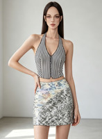 Ensemble 2 Pièces Femme Haut Court Halter et Mini-Jupe de Soirée Personnalisable de Haute Qualité