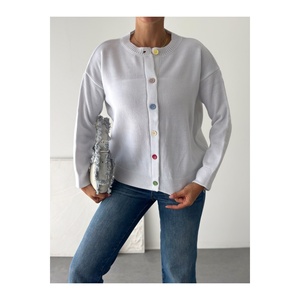 Cardigan en tricot basique boutonné blanc, taille standard S M L XL, vêtements pour femmes - Product Image 3