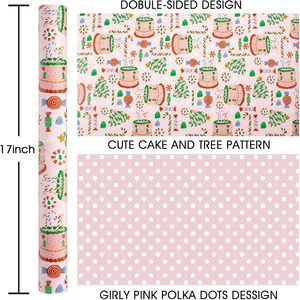 MAYPLUSS Christmas Wrapping Paper 17 In X 33 Ft Reversible <b>Pink</b> Candy Cane Cake Design Gift <b>Wrap</b> For Holiday Crafting - Product Image 4