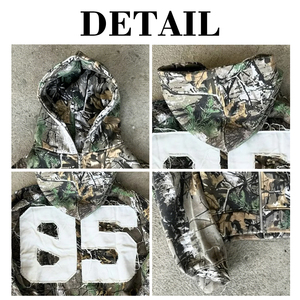 Sweat à capuche zippé surdimensionné épais avec broderie appliquée personnalisée, imprimé camouflage numérique Real Tree pour la chasse - Product Image 6