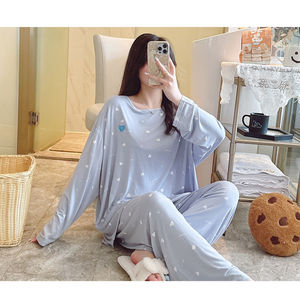 طقم بيجامات مودال للنوم، ربيعي وخريفي، بتصميم أنيق مع حشوات صدر، أكمام طويلة وبنطلون، مقاسات كبيرة 230 جين فات إم - Product Image 5