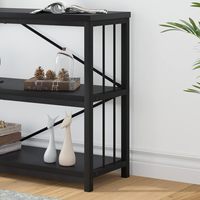 Console industrielle noire à 3 niveaux, étroite, en métal et bois, table de canapé, étagère d'entrée, de couloir, avec rangement ouvert