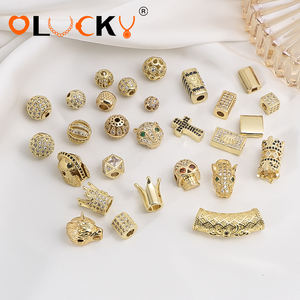 LUCKYJIU Bán buôn Hạt charm mặt dây chuyền hình tròn mạ vàng 18K đính đá pha lê tùy chỉnh bằng đồng thau dùng làm phụ kiện trang sức tự làm - Product Image 1