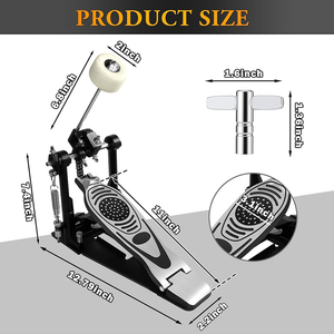 Bàn đạp trống bass đơn, bàn đạp trống bass kép có dây xích, đầu đập có thể điều chỉnh, kèm cờ lê - Product Image 6