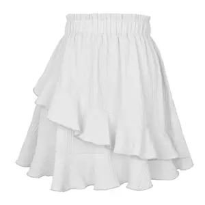 Summer Ruffle Skirt For Women High Waist Irregular Solid Color Short Prairie Chic Casual Sweet Female Fashion A Line Skirts