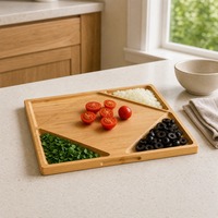 Planche à découper en bambou avec compartiments, planche à découper multifonctionnelle avec plateaux intégrés pour la préparation culinaire