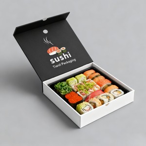Caja de Regalo Biodegradable Personalizada al por Mayor con Impresión Digital, Contenedor de Embalaje para <span class=keywords><strong>Sushi</strong></span> para Llevar, Caja de <span class=keywords><strong>Sushi</strong></span> Magnética Negra con Logotipo - Product Image 2