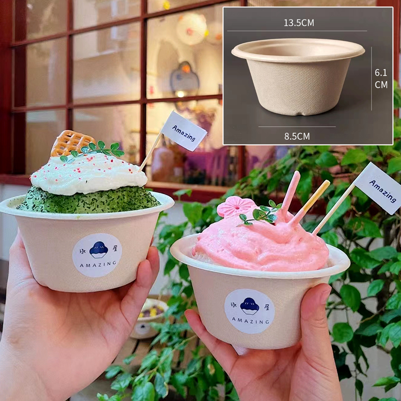 Eco-Friendly Biodegradable Taro Puree Ice Cream Packaging Bowl Disposable Paper Cup