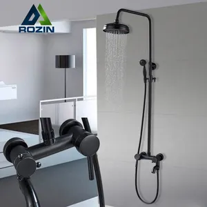 Rozin Hujan Hitam Keran Shower 8 Inch Bulat Kepala Pancuran Kamar Mandi Curah Hujan Shower Set Dinding Bak Mandi Cerat dengan Diverter