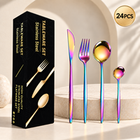 Ensemble de couverts modernes en acier inoxydable à manche fin, 24 pièces, avec boîte de présentation, pour hôtel, banquet, vente en gros