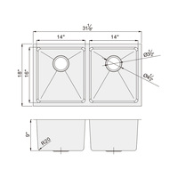 Tophome UM3218A Évier de cuisine moderne fait main décoratif à double bac en acier inoxydable brossé nano, accessoire facile à installer