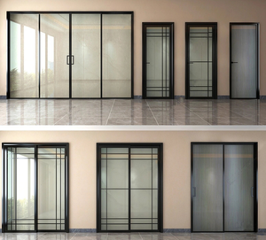 <span class=keywords><strong>Porte</strong></span> <span class=keywords><strong>coulissante</strong></span> moderne en aluminium à montage en saillie, design sans cadre, <span class=keywords><strong>rail</strong></span> dissimulé avec écran pliant, sans <span class=keywords><strong>rail</strong></span> inférieur pour les intérieurs - Product Image 2