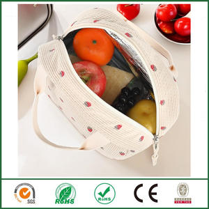 En stock, sac isotherme en velours côtelé pour le déjeuner, isolation thermique, tissu Oxford et polyester pour femmes - Product Image 4