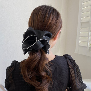 Bellaworld all'ingrosso grandi fasce per capelli in tessuto elastiche primavera con bordo Organza cravatte elastiche per le donne e le ragazze - Product Image 5