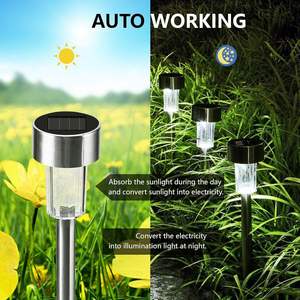 Camino brillante Jardín al aire libre Vidrio Acero inoxidable Impermeable Auto Encendido/apagado Inalámbrico Paisaje Solar Estaca Luz de césped - Product Image 3