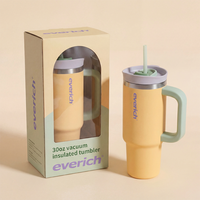 Everich ODM 30oz Tumbler dengan Pegangan, Kapasitas Besar, Tutup Sedotan Anti Bocor, Botol Air Stainless Steel, Mug Perjalanan, Bebas BPA