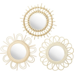 Màu Be <span class=keywords><strong>Sunburst</strong></span> tường gương <span class=keywords><strong>3</strong></span> mảnh thiết lập ngang treo gỗ khung trang trại hiện đại trang trí nội thất Trọng lượng nhẹ tăng cường không gian - Product Image 1