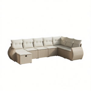 Conjunto de Sofá de Jardín de Ratán Sintético Beige, 6 Plazas, Resistente a la Intemperie, Muebles de Exterior de Diseño Contemporáneo - Product Image 1