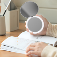 Miroir de maquillage compact, mini, double face, rond, en plastique, avec éclairage LED pliable, portable, de poche, pour cosmétiques