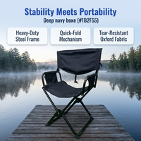 Chaise pliante robuste, capacité 150 kg, chaise de réalisateur portable avec accoudoirs et poches de rangement pour le camping en plein air