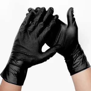 8 Mil Heavy Durable Diamond Textured Industrial Glove In Diamond Grip Disposable Mechanical Thick Orange Black Nitrile Gloves