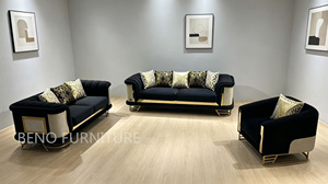 Juego de Sofás de Lujo en Oferta, 1+2+3 Plazas, Patas de Acero Inoxidable Doradas Modernas, Sofá de Tela para Sala de Estar - Product Image 2