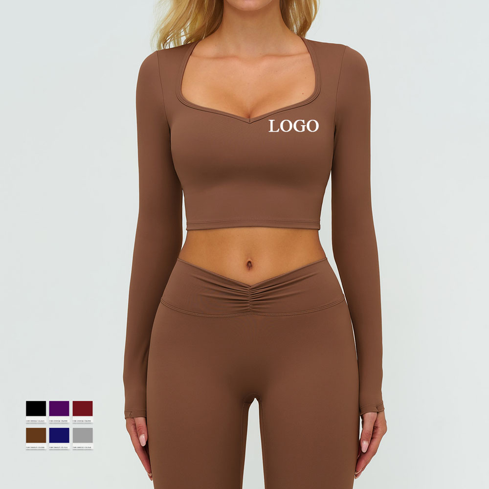 Custom Recyclable 4-Way Stretch Long Sleeve Running Gym Crop Tops Quick Dry Soft Breathable Slim Fit Workout Yoga Crop Tops