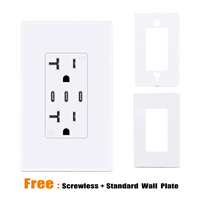LEISHEN ETL Prise murale double 20 A Prise USB TR inviolable avec 3 ports USB C Prises de charge triples
