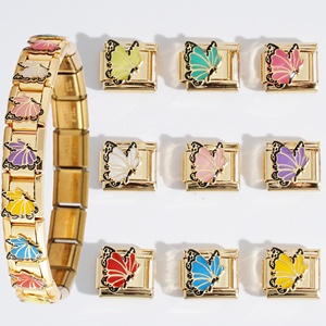 Pulsera de dijes italianos de acero inoxidable con mariposa, colorida, con efecto de goteo de aceite y galvanoplastia al vacío - Product Image 1