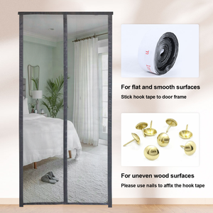 Pantalla de puerta de mosquitera barata hecha a medida de varios tamaños, cortina de puerta automática de cierre automático negro magnético manos libres - Product Image 6