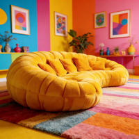 Canapé modulaire irrégulier courbé en velours italien de luxe, couleur orange chaud, pour salon, multi-places