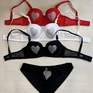 Ropa Interior Roja para Mujer <span class=keywords><strong>en</strong></span> su Año Zodiacal, Conjunto de Lencería Sexy con Pedrería <span class=keywords><strong>en</strong></span> Forma de Corazón, Sujetador de Encaje con Push-Up para Pecho Pequeño - Product Image 1