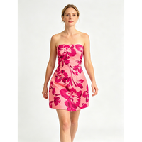 Robe courte en coton tissé à imprimé floral rose, mignonne et élégante, sans bretelles, taille naturelle, pour femmes, printemps été