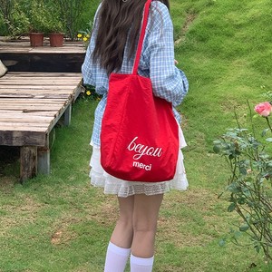 Double Sided Striped Canvas Tote Bag Red White Reversible Large Capacity Shoulder Bag For Women Everyday Use Summer 2025 - Product Image 3