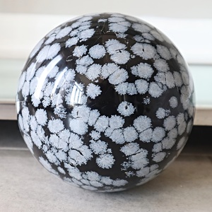 Wholesale Black Snowflake Obsidian Stone Sphere Polished Round Hand <b>Ball</b> Office Home Decorative Ornament - Product Image 3