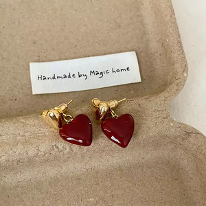 Colección de Pendientes de Diseño, Joyería de Lujo, Pendientes de Corazón con Esmalte Rojo, Pendientes 3D, Regalos para el Día de San Valentín y Cumpleaños - Product Image 1