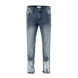 DiZNEW new style Straight slim white paint mens jeans bleach splash fashion men's jeans