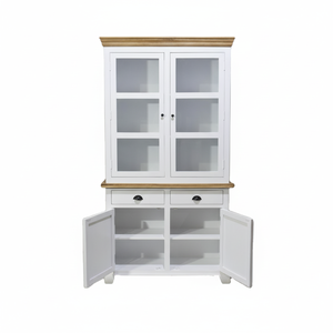 Gabinete Vaisselier de madera de Color blanco tradicional europeo, cajón de almacenamiento de cocina, exhibición de puerta de vidrio para sala de estar, oficina, hogar - Product Image 1