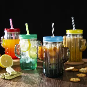 Milieuvriendelijke Ingeblikte Pint Cactus Glazen Beker Boba Tumbler Met Deksel En Stro Voor Bier Frisdrank Koffie Cocktail Drankjes