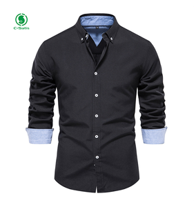 Autunno nuova <span class=keywords><strong>camicia</strong></span> Casual a maniche lunghe da <span class=keywords><strong>uomo</strong></span> blu Navy <span class=keywords><strong>Slim</strong></span>-<span class=keywords><strong>Fit</strong></span> tutto alla moda tinta unita - Product Image 2