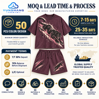 Ensemble deux pièces personnalisé style vintage américain : T-shirt en polyester/coton tricoté délavé 240 g/m² imprimé numériquement motifs crânes et short à cordon de serrage