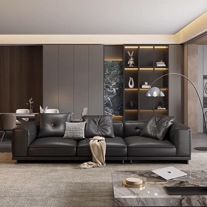 Ensemble de canapés de salon en acier inoxydable sur mesure, meubles de villa, canapé moderne de luxe gris, meubles de maison, canapé en cuir véritable - Product Image 3