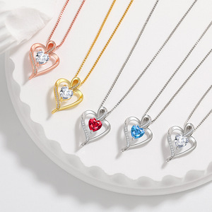 Regalos para el Día de la Madre, Collares con Colgante de Corazón Hueco con Pedrería para Mujer, Collar con Cadena de Caja para <span class=keywords><strong>Mamá</strong></span>, Accesorios de Joyería - Product Image 3